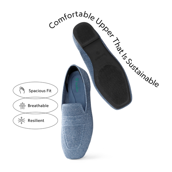 Cushioned Square Toe Knit Loafers - DENIM BLUE - 3